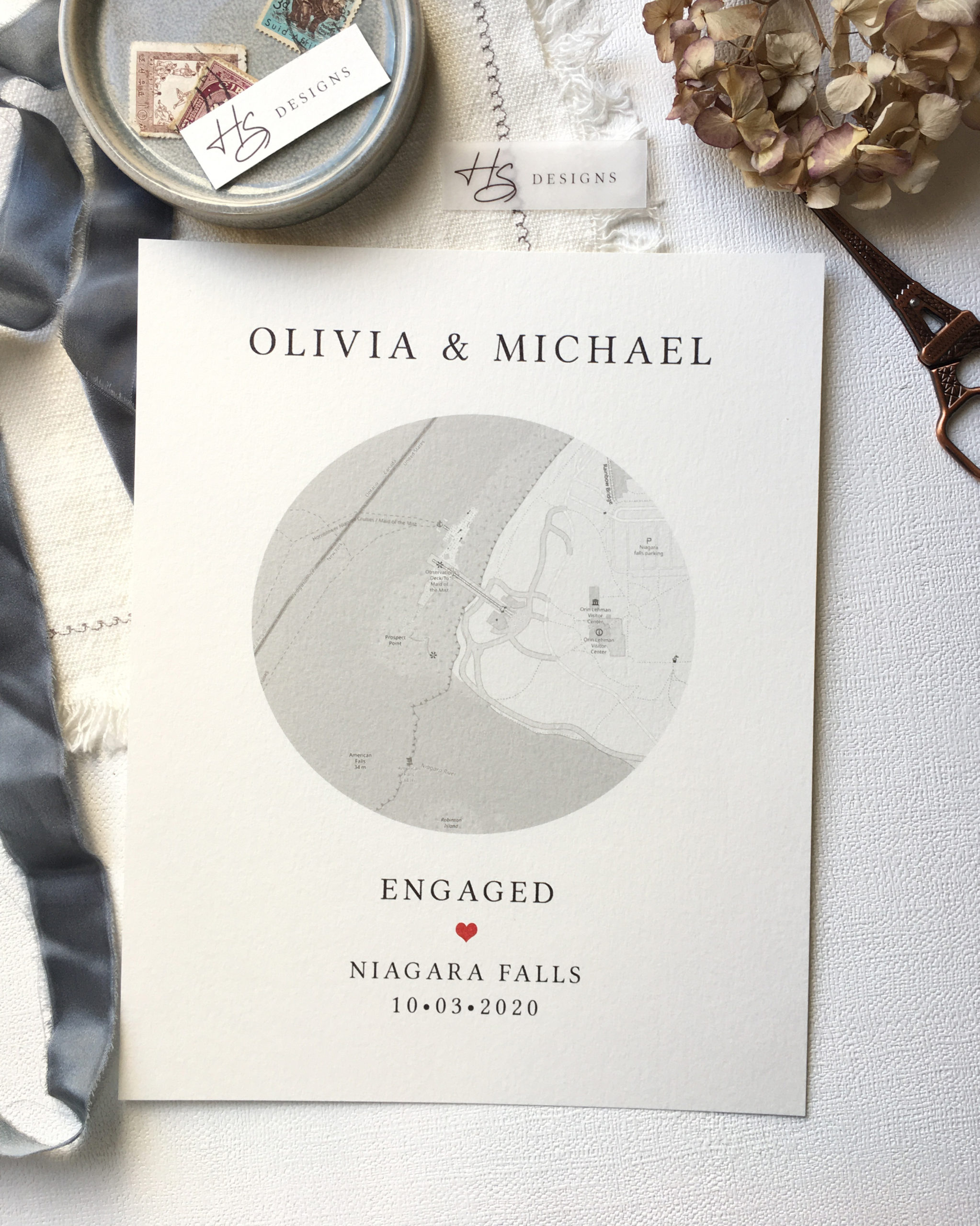 Personalised Map Engagement Print Hello Snowflake Designs