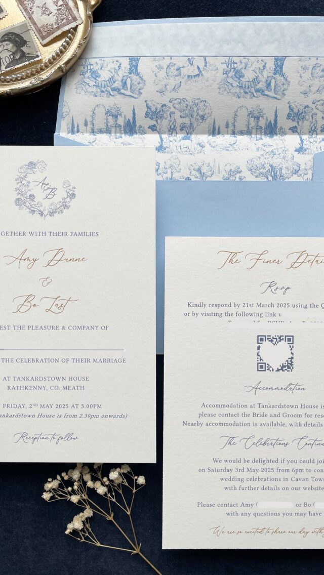 Congratulations to Amy and Bo, married today at Tankardstown House.  Their wedding invitations featured a bespoke design using pastel petals with toile de juoy envelope liner. 

Bride @amyd192 
Venue @tankardstownhouse 
#weddinginvitations #irishweddingvenue #weddingstationerydesign #onefabday #irishwedding #tankardstownhouse #tankardstownhousewedding #