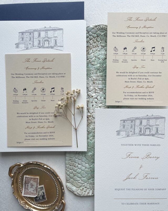 Such a great idea to add a timeline of your wedding day to your wedding stationery - giving your guests advance notice and excitement of what to expect.

Venue @themillhouseslane 
 #weddingstationery #weddinginvitations #weddingstationerydesign #onefabday #weddinginvitationdesign #irishweddingvenue #weddinginvites #irishbride #sandpweddings #foilprinting #irishwedding #weddinginvitationsuite #venuesketch #marriedinireland #irishweddingvenues #irishweddingvenuesearch #weddinginvitationsideas #weddinginvitationsupplier #irishcastlewedding #weddingstationer #irishweddingsuppliers #irishweddings #gettingmarriedinireland #weddingireland